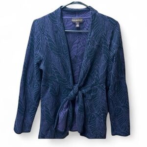 Dana Buchman Purple Black Leaf Print Tie-Front Cardigan – Women’s M 100% Cotton